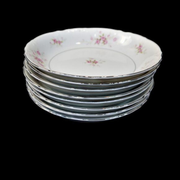 Mikasa VERSAILLES 9344 Soup Bowl 7.75 Inch Pink Roses With Silver Trim - Picture 6 of 6